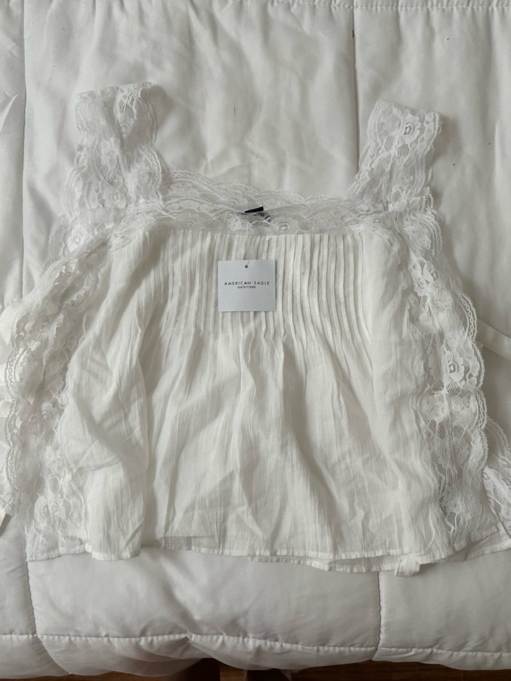American Eagle White Lace-Trim Camisole Top